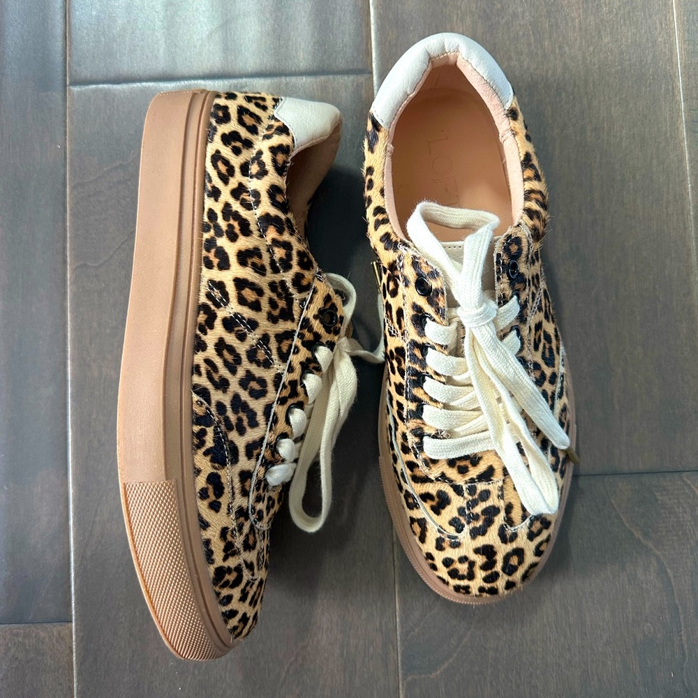 Leopard Print Hair Calf Sneakers 7.5